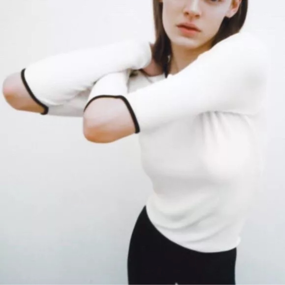 Zara Women's Ribbed Cut Elbow Long Sleeve Top Size S NWT